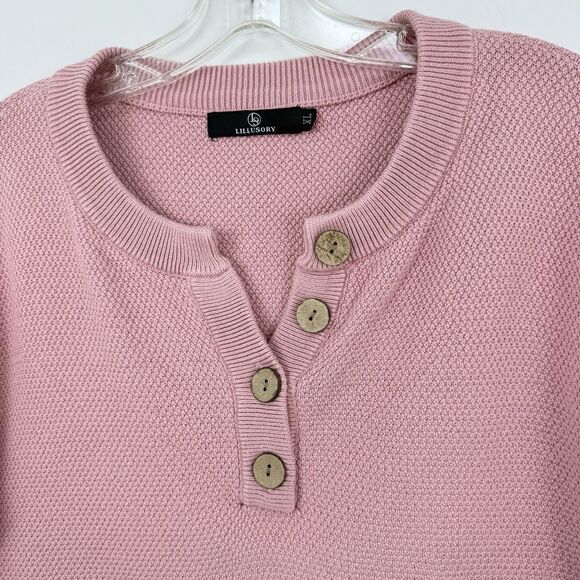 Lillusory Knit Sweater Womens Size XL Pink Henley Oversized - Picture 8 of 15